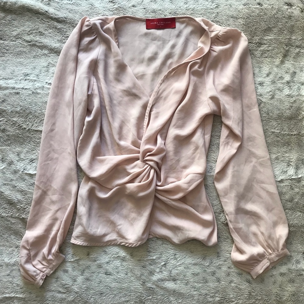 AKIRA Blush Pink Knot Front Blouse